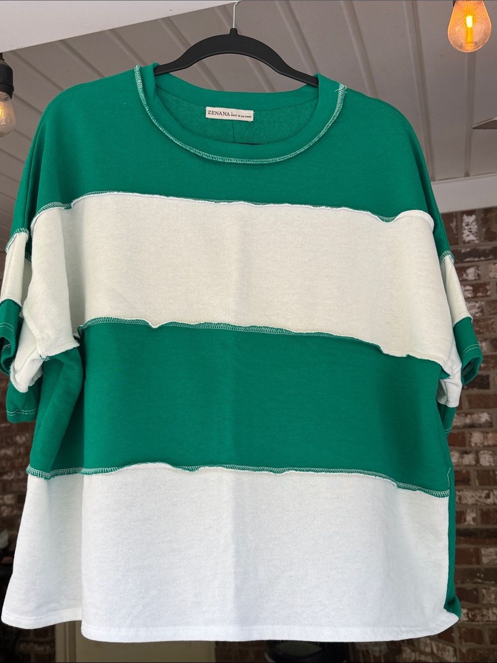 Zenana Kelly Green and White Striped Boxy Sweatshirt - Picture 4 of 4